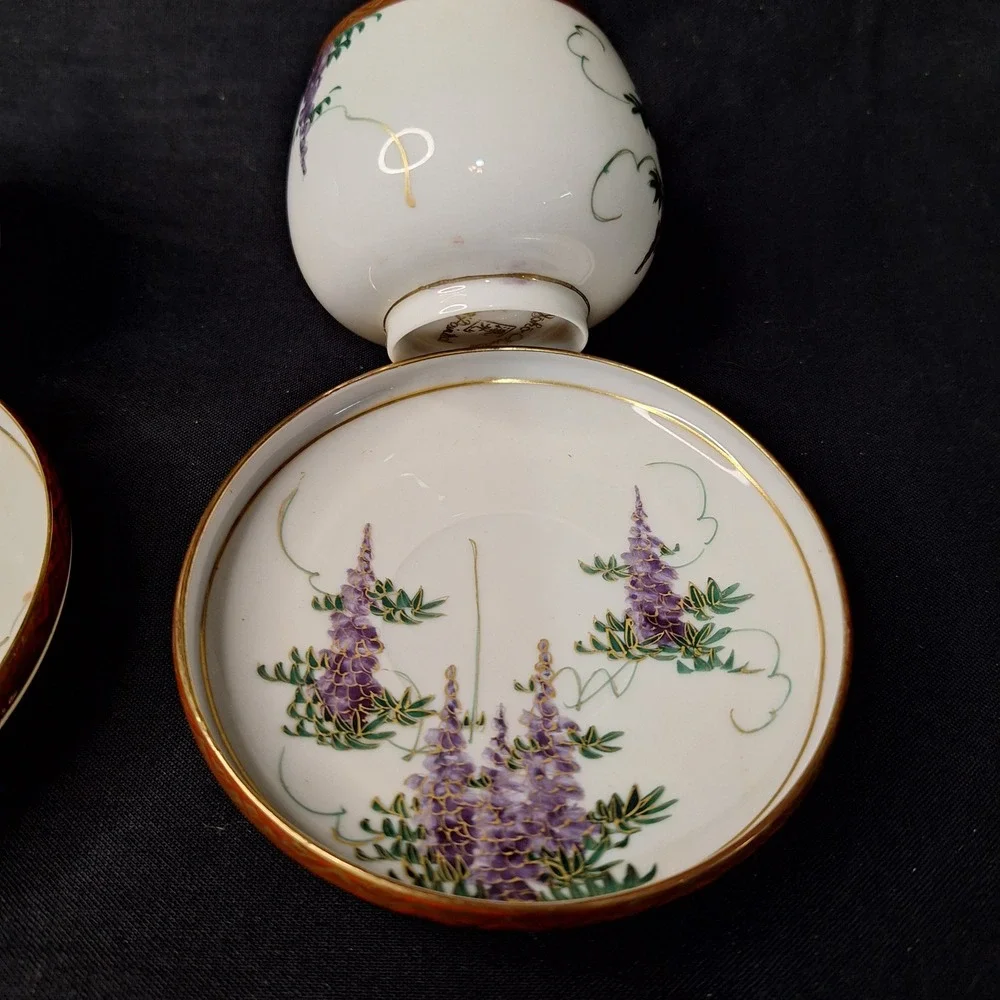 Vintage Set of 2 Soko China Hand Painted Eggshell Porcelain Demitasse Cup Saucer